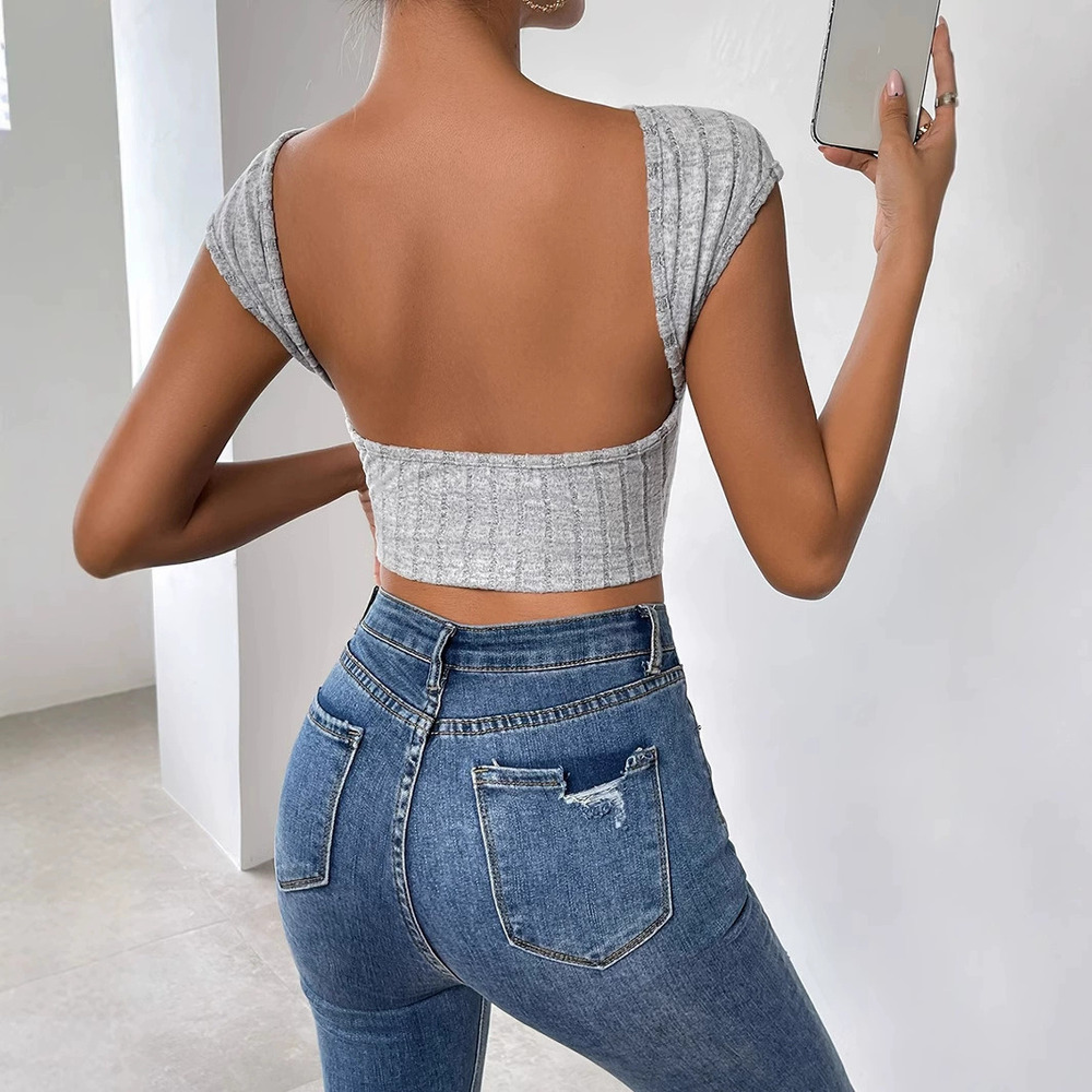 H&M Summer Breeze Slim Fit Crew Neck Sexy Backless Short Knit Top